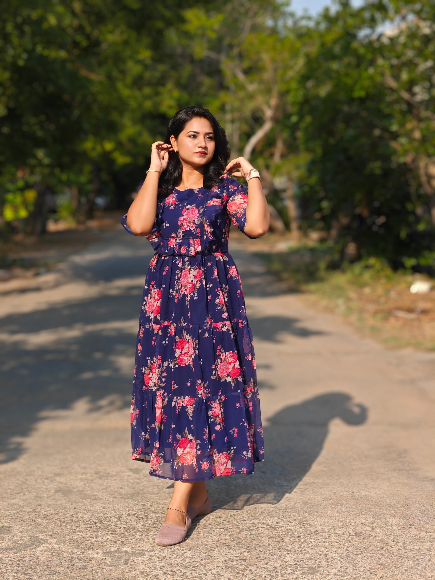 Women’s Georgette Long Maxi Dress with Lining – Sizes M to 2XL – Party & Evening Wear