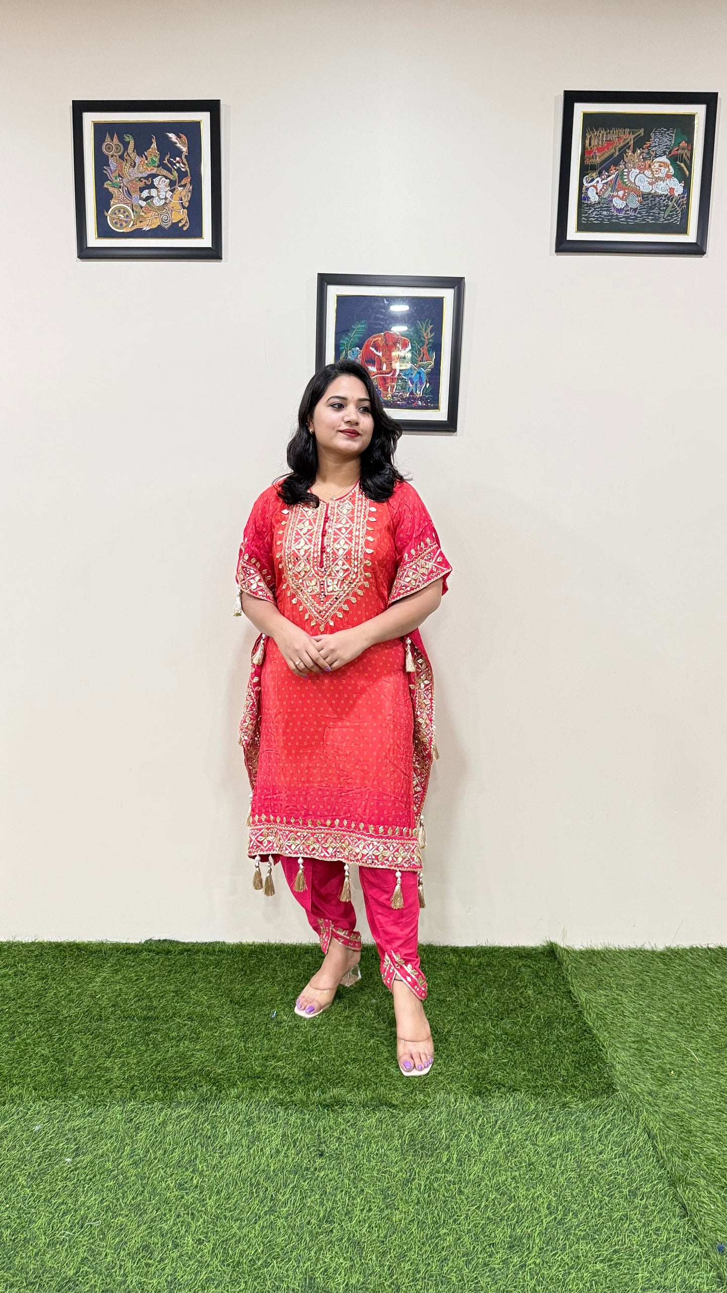 Pure Viscose Natural Crepe Silk Hand-embellished gota patti work with hand mirror work