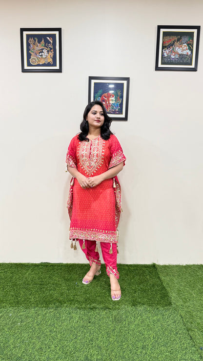 Pure Viscose Natural Crepe Silk Hand-embellished gota patti work with hand mirror work