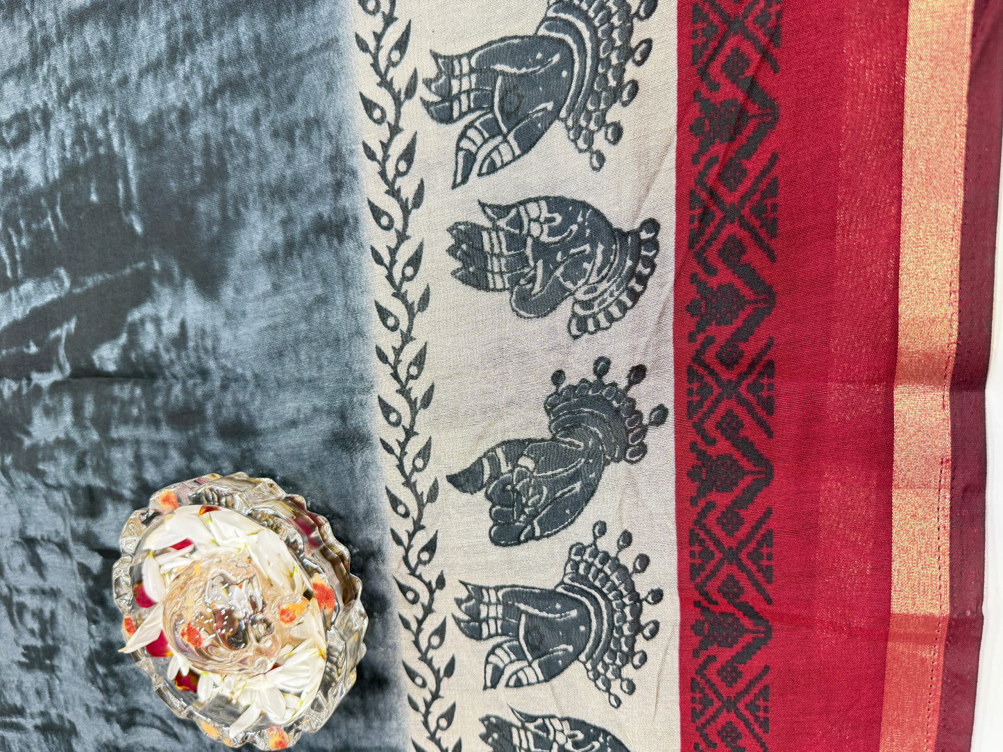 Silk blend printed saree with contrast border and pallu print, 6.3m with running blouse, 6 color options