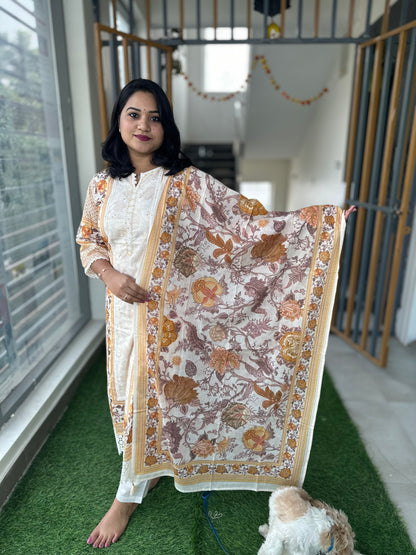 Women’s Pakistani Cotton Suit Set with Panel Print, Lace Detailing and Tassel Dupatta – Soft Pastel