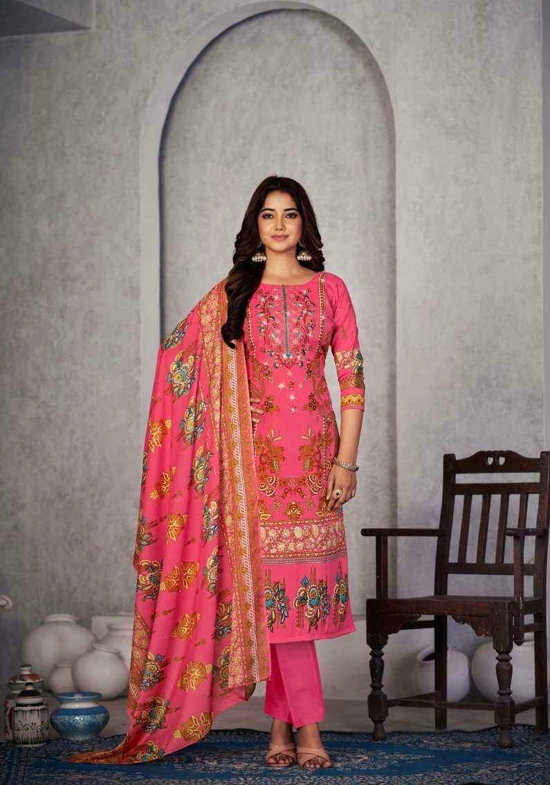 Soft Cotton Embroidered Suit Set with Swarovski Work and Mal Mal Dupatta for Women
