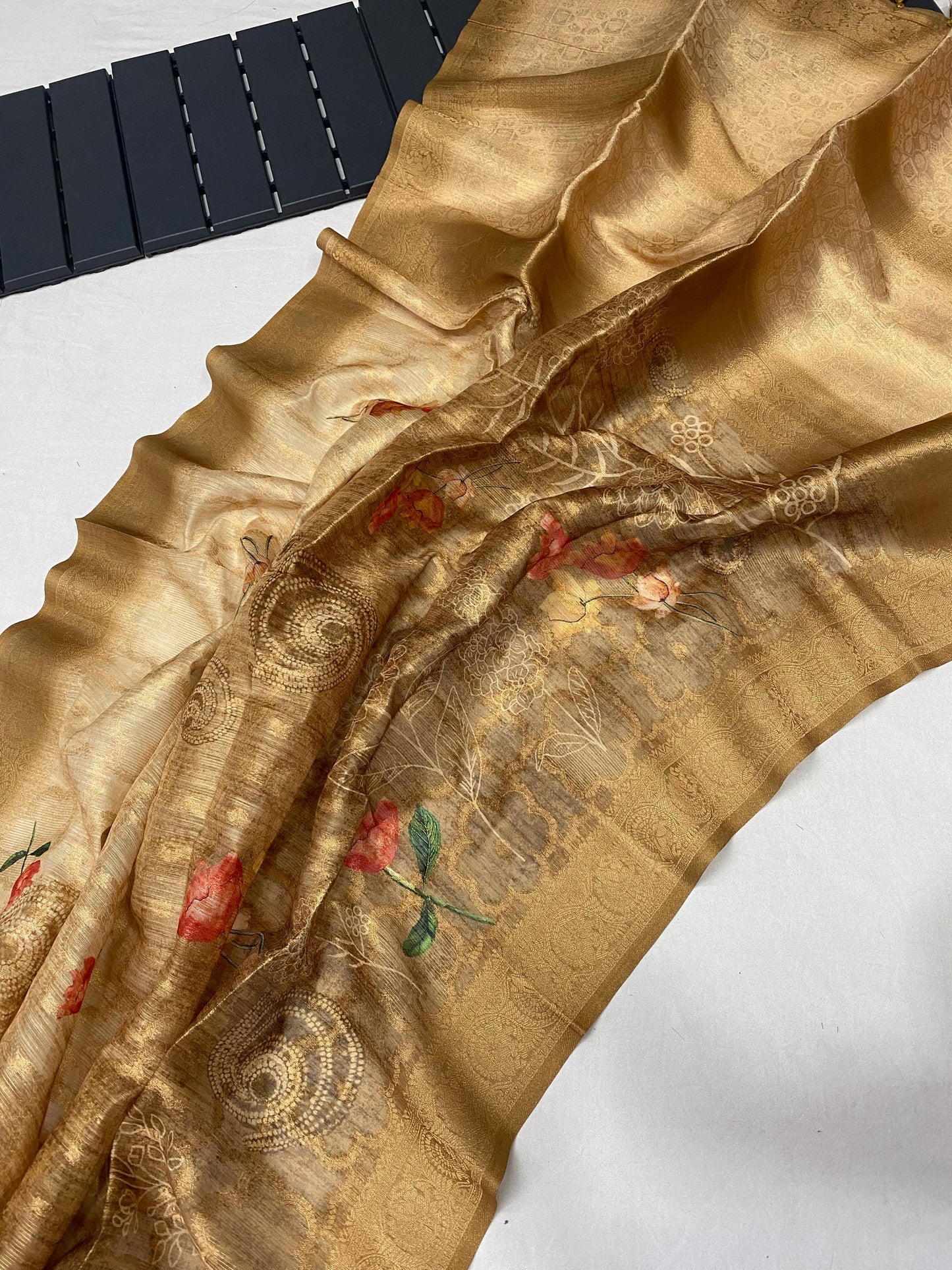 German Silk Saree with Super Weaves, Digital Print and Printed Blouse – Festive Wear for Women