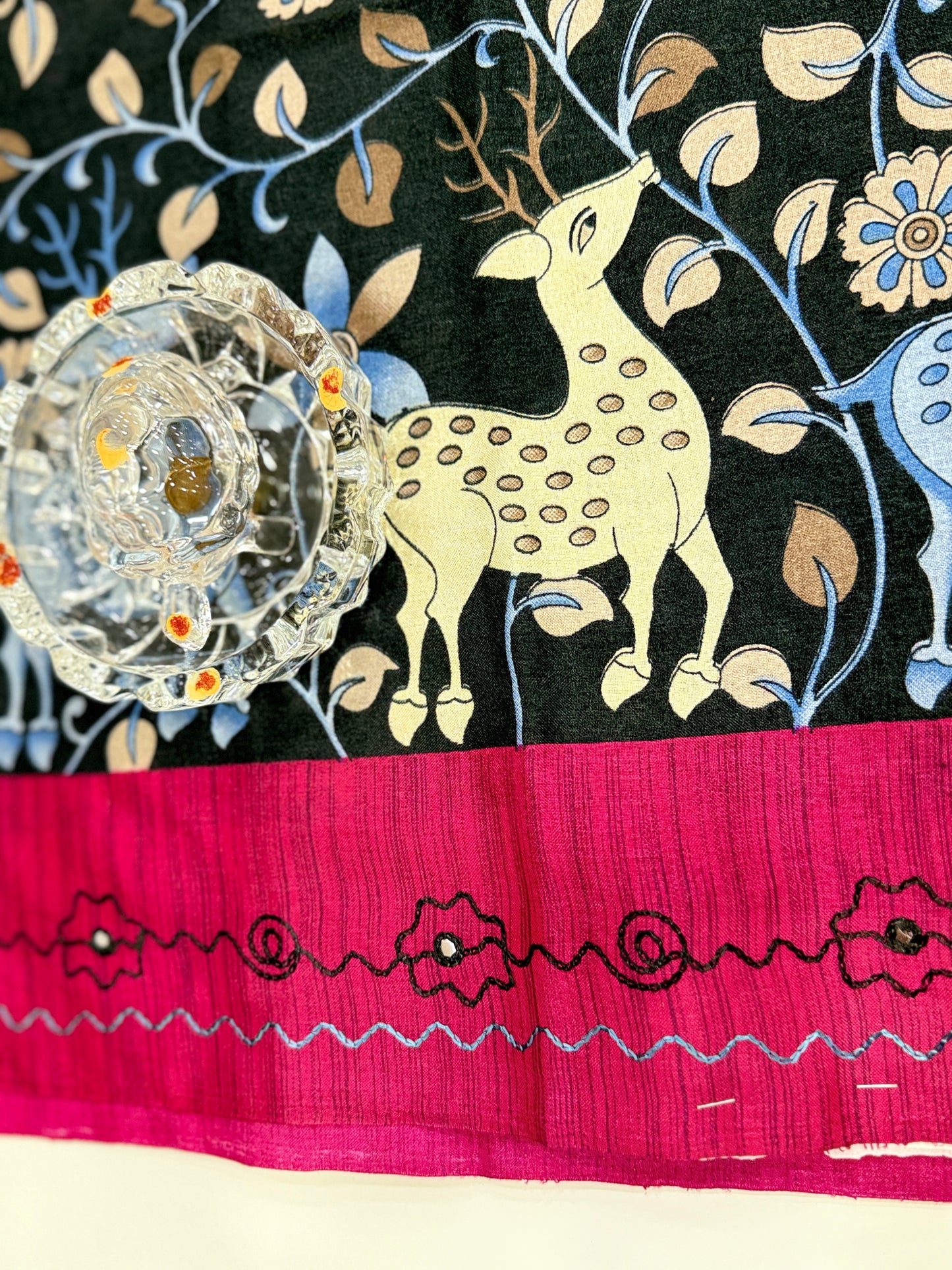 Victoria Cotton Silk Saree with Deer and Floral Print – Lightweight Traditional Cotton Silk Saree for Women