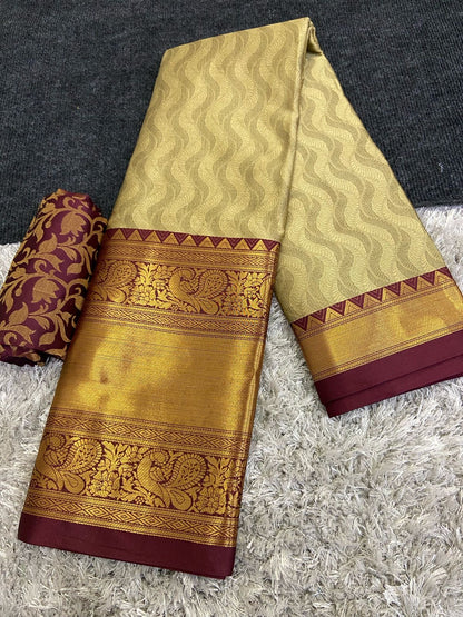 Cotton Silk Saree with Broad Contrast Jacquard Border and Matching Blouse – Festive and Wedding Wear