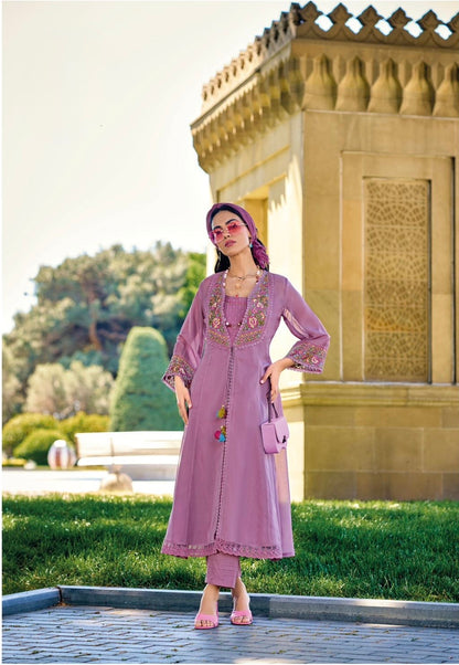 Pure Viscose Organza Silk Kurti Pant Set with Embroidered Organza Koti – Women’s Festive Ethnic Wear