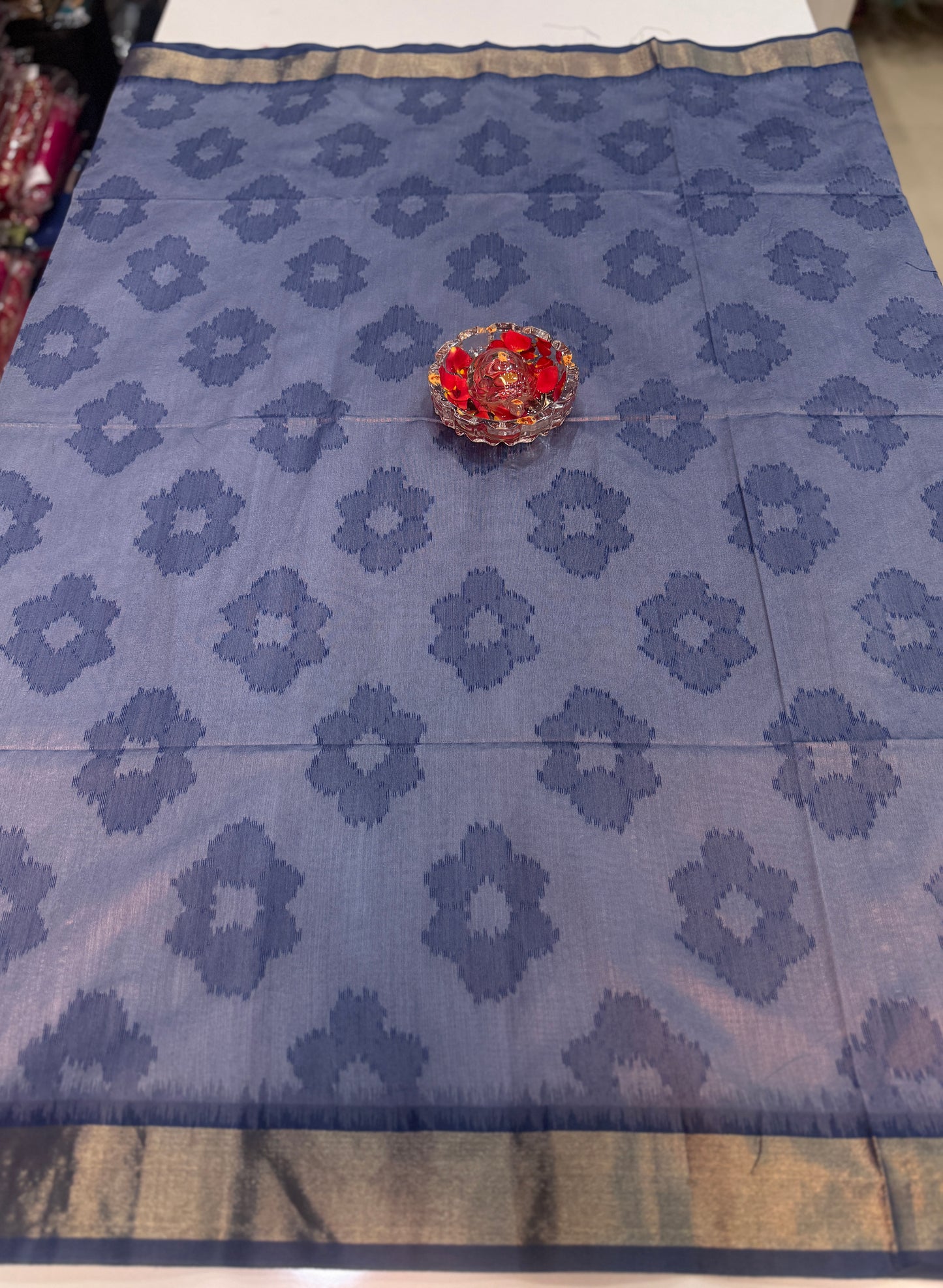 Women’s woven saree with butta motifs, contrast pallu border and tassel pallu, traditional wear, multiple colors