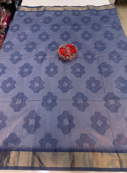 Women’s woven saree with butta motifs, contrast pallu border and tassel pallu, traditional wear, multiple colors