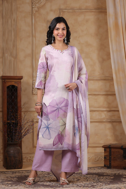 Women’s cotton flex kurta pant dupatta set with mirror and hand-touch thread work – sizes 38 to 44