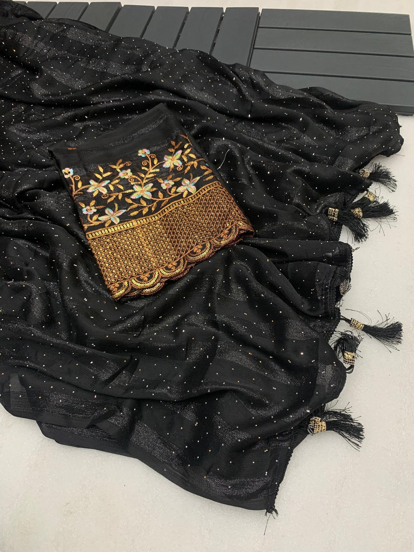 Riya: Soft Georgette Saree with Swarovski and Embroidery Work Blouse