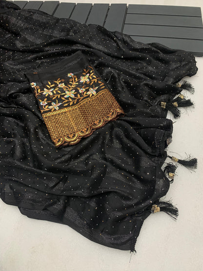 Riya: Soft Georgette Saree with Swarovski and Embroidery Work Blouse