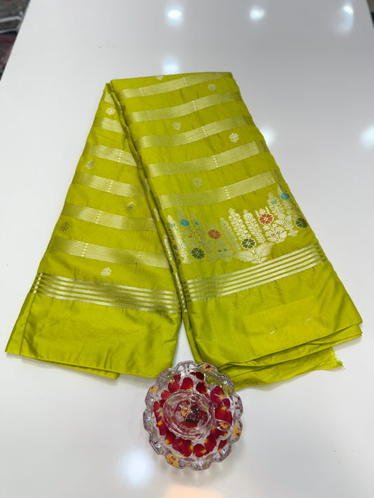 Banarasi Semi Katan Silk Saree with Meenakari Satin Border and Gold Zari Weaving – Traditional Festive Saree for Women