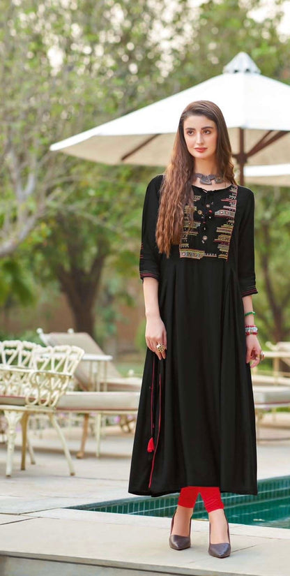 Rayon Printed Kurti with Embroidery and Handwork for Women – XL & XXL