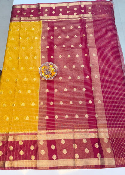Banarasi Warm Silk Soft Saree with Zari Checks and Buti Motifs for Women