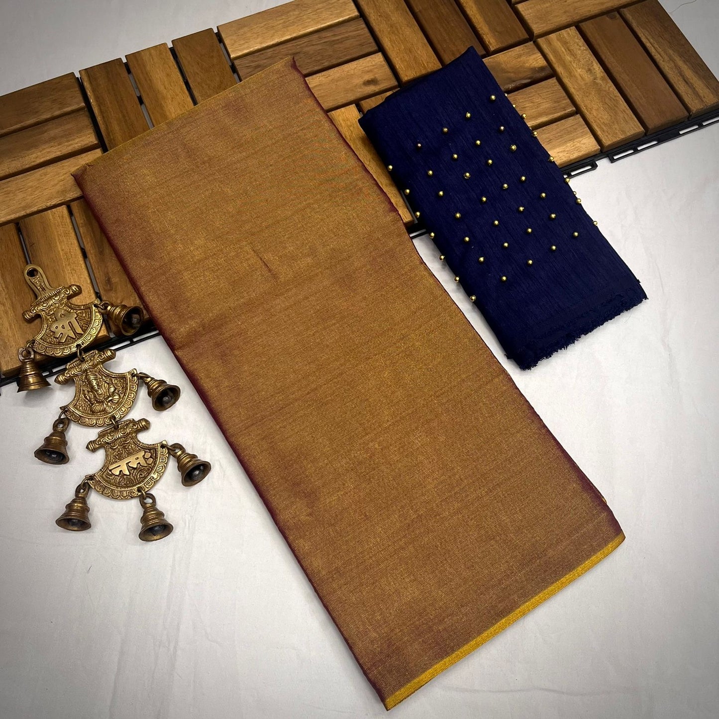 Semi Uppada Tissue Silk Bridal Saree with Mono Banglori Blouse and Pearl Work