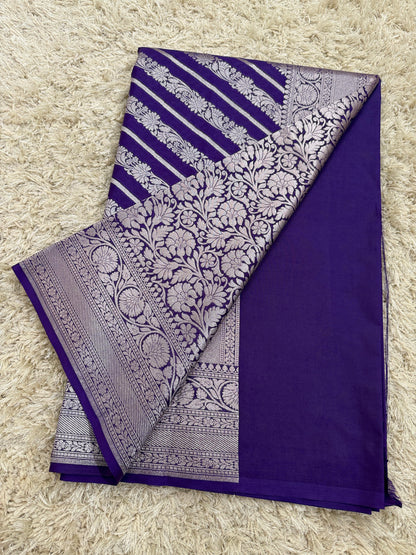 Handloom Banarasi Mashru Katan Silk Saree with Aada Weave and Border Blouse