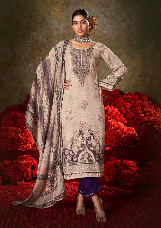 Muslin Digital Print Kurta Pant Dupatta Set with Aari Work and Swarovski Detailing – L to 3XL