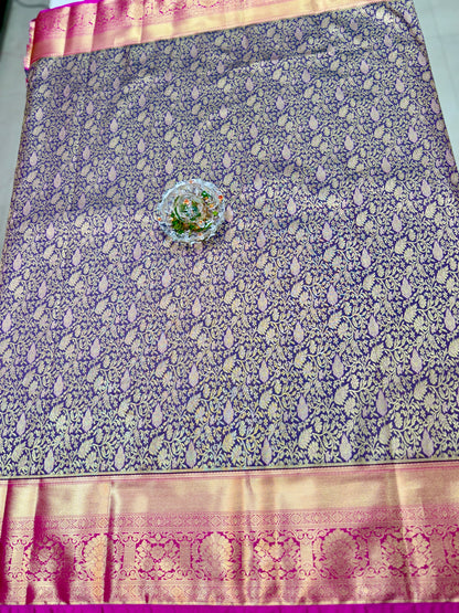 Semi Kanchi Pattu Brocade Saree with Zari Weaving and Contrast Border – Festive Wear