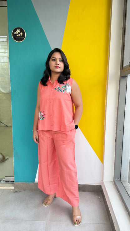 Handmade embroidery cotton co-ord set for women with plazo pants and pockets – ethnic casual wear