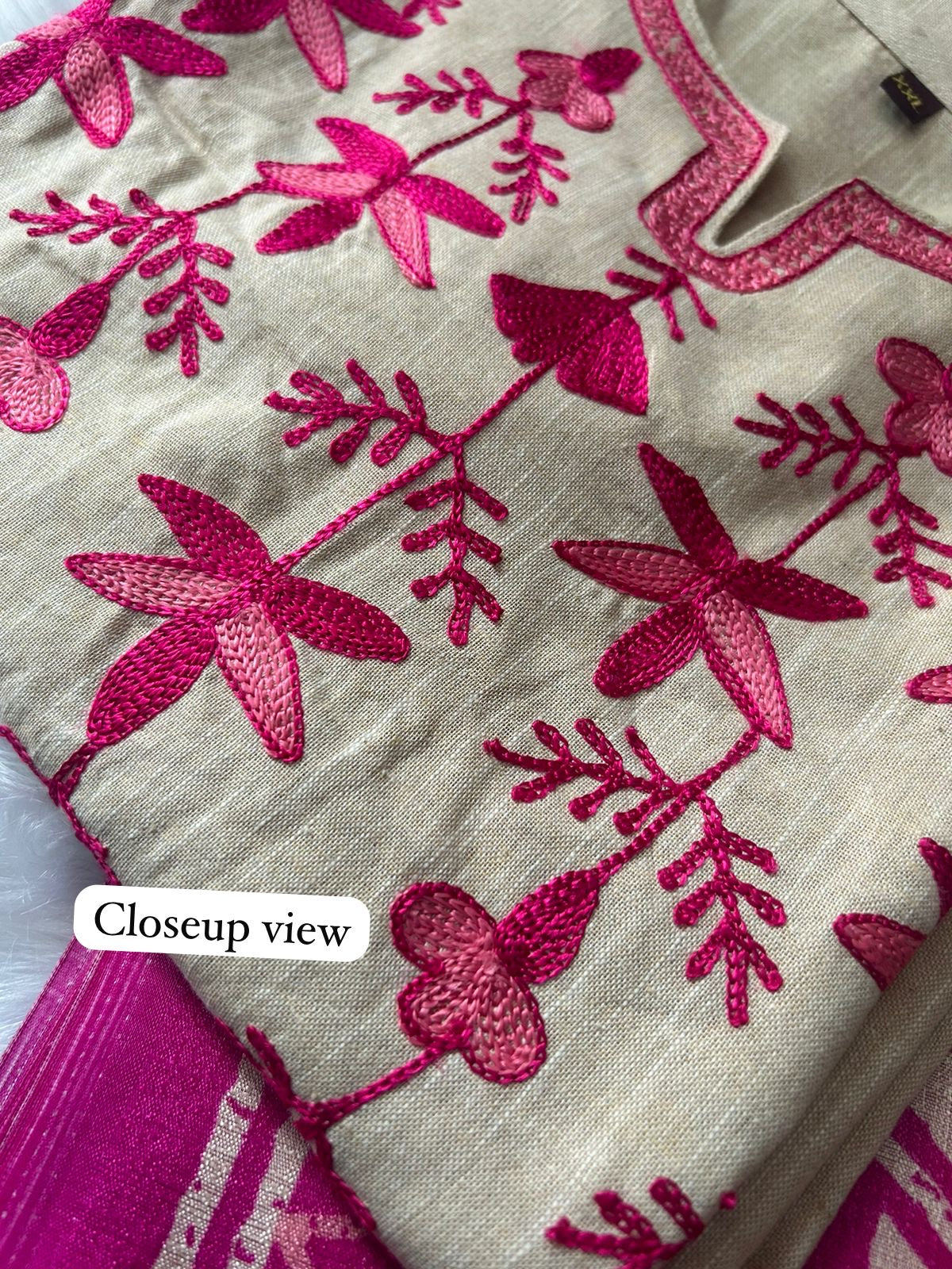 Handloom South Cotton Kurta Pant Set with Aari Embroidery and Silk Dupatta for Women