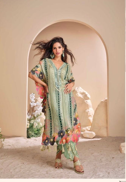 Pure Viscose Natural Crepe Silk Hand-embellished gota patti work with hand mirror work