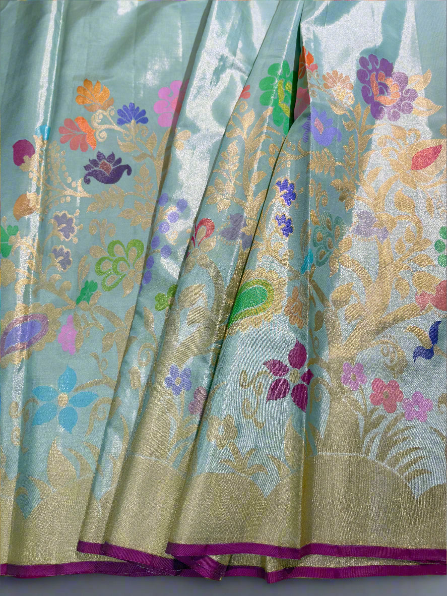 Handloom Kalamkari Pure Silk Saree with 2 Gram gold Zari Border – Women’s Wedding & Festive Wear