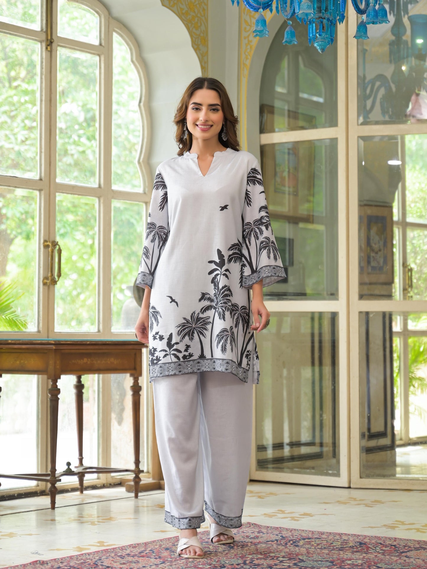 Linen-Cotton Kurti Pant Set with Subtle Tailored Finish – Ethnic Daily Wear for Women (Sizes 38 to 46)