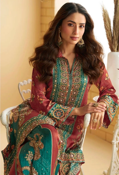 Crepe Silk Digital Printed Co-Ord Set with Mirror Work for Women – Festive Wear Kurta Pant Set