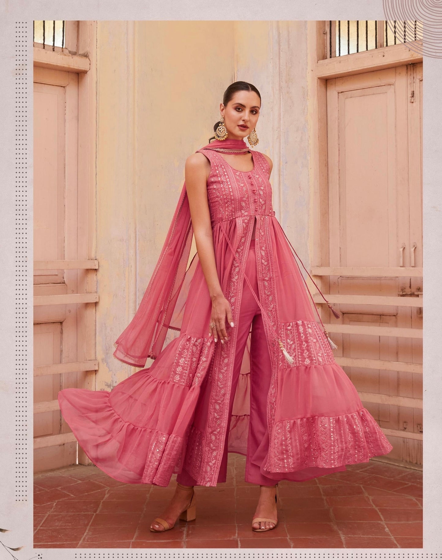 Women’s Full-Flared Long Gown with Front Slit – Fusion Ethnic Wear Free Size