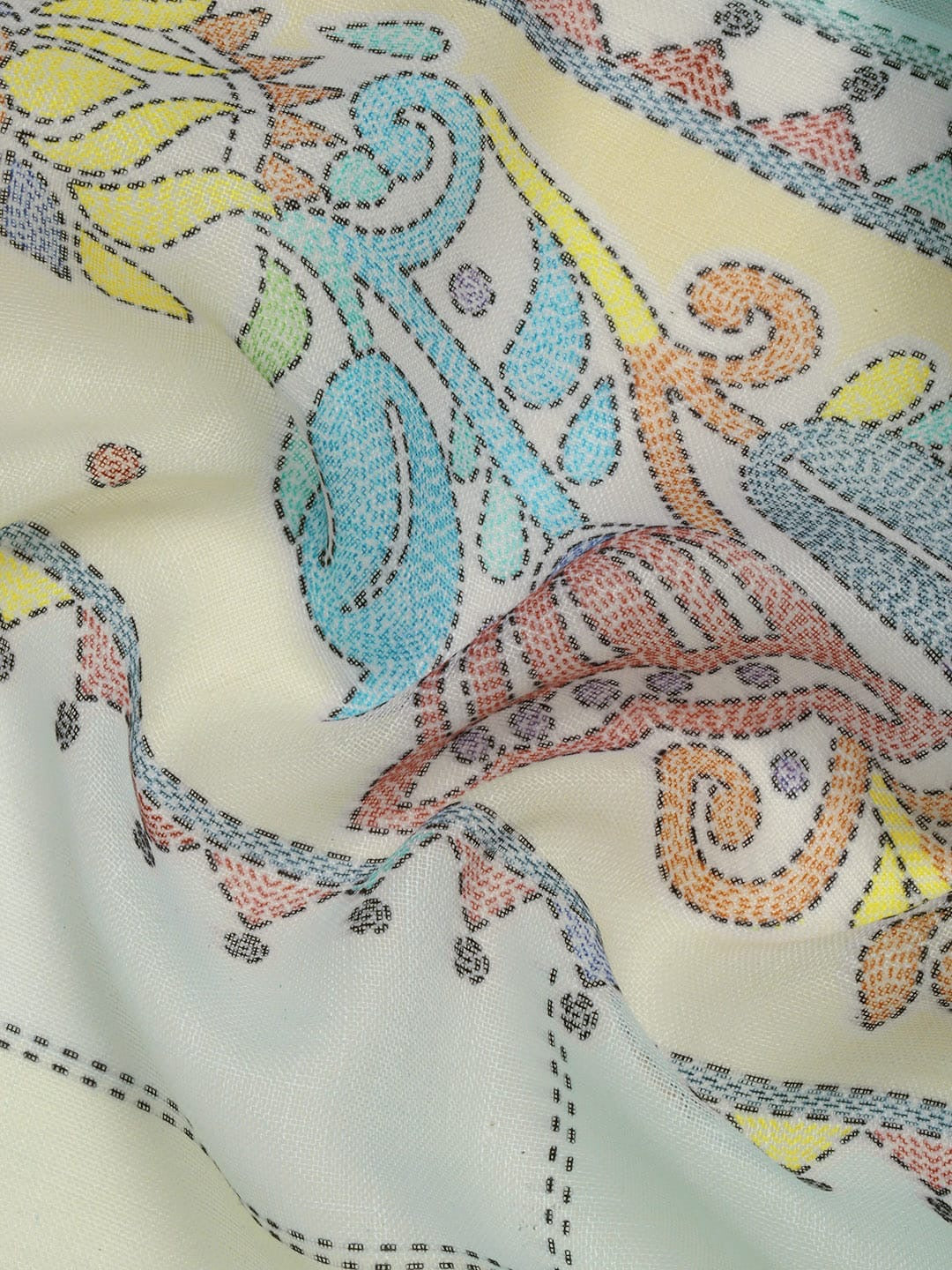 Soft Pure Linen Saree with Floral Print, Kantha Lotus Border, Zari Lining, and Running Blouse