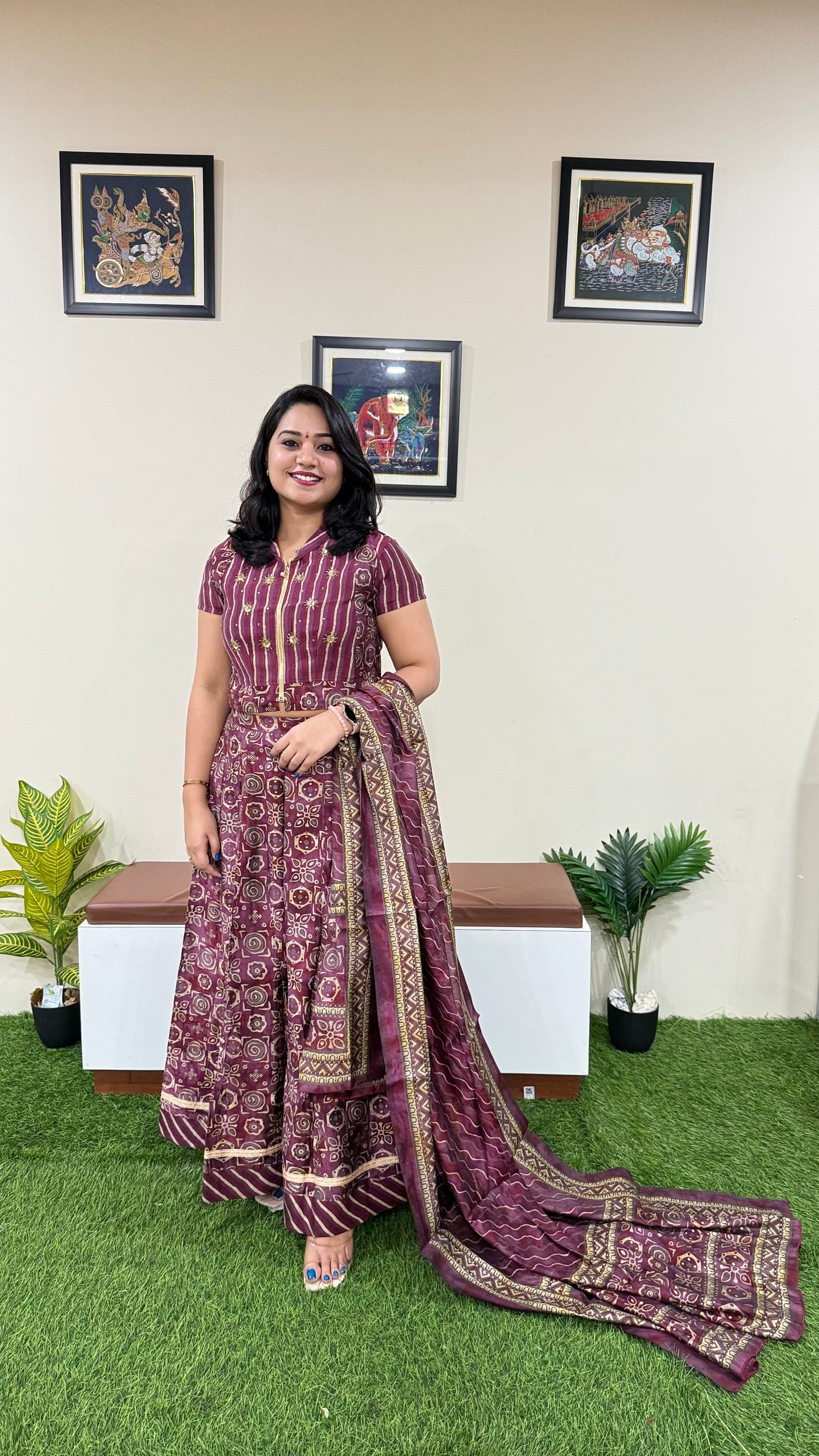 Muslin Printed and Embroidered Skirt and Top Set for Women