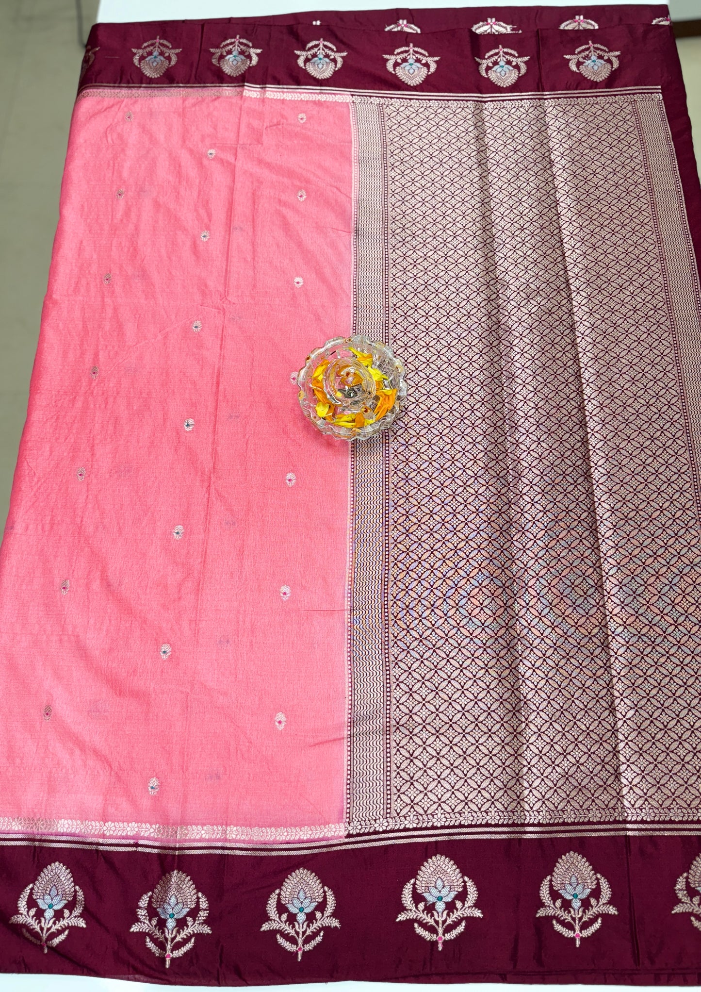 Banarasi Semi RW Mango Silk Saree with Zari Buta Meenakari Work and Brocade Blouse – Festive Wear