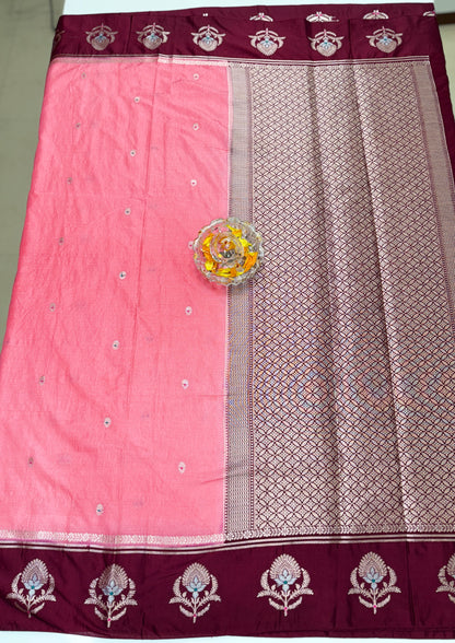 Banarasi Semi RW Mango Silk Saree with Zari Buta Meenakari Work and Brocade Blouse – Festive Wear