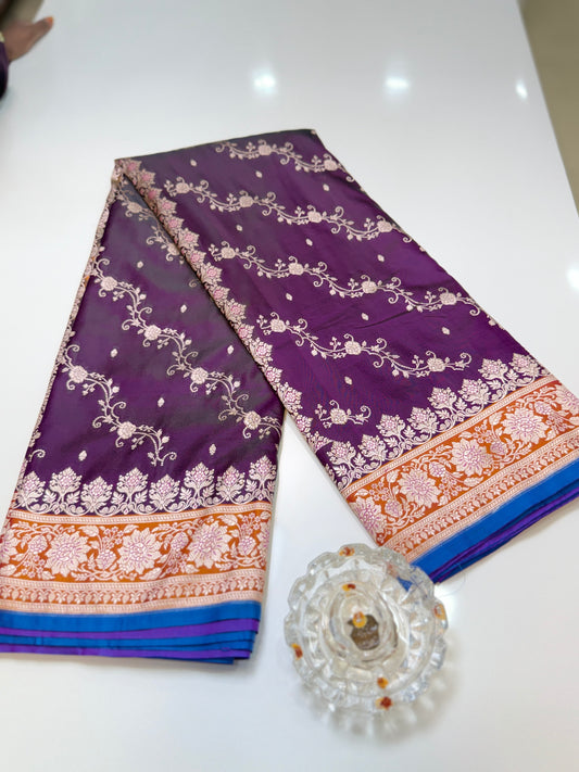 Mashru Katan Silk Saree with Zari Weaving Border and Blouse – Festive Wear for Women