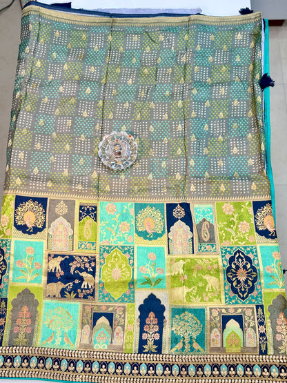 Pure Dola silk saree with position weaving and embroidered blouse – premium ethnic wear for weddings and festive occasions