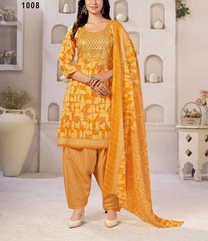 Muska Cotton Embroidered Kurta Patiala Suit Set with Malmal Dupatta for Women
