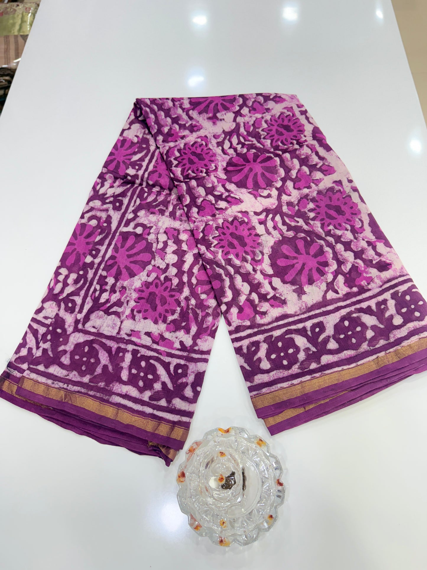 Pure Chanderi Silk Saree with Intricate Handblock Print and Blouse Piece – Traditional Wear for Women