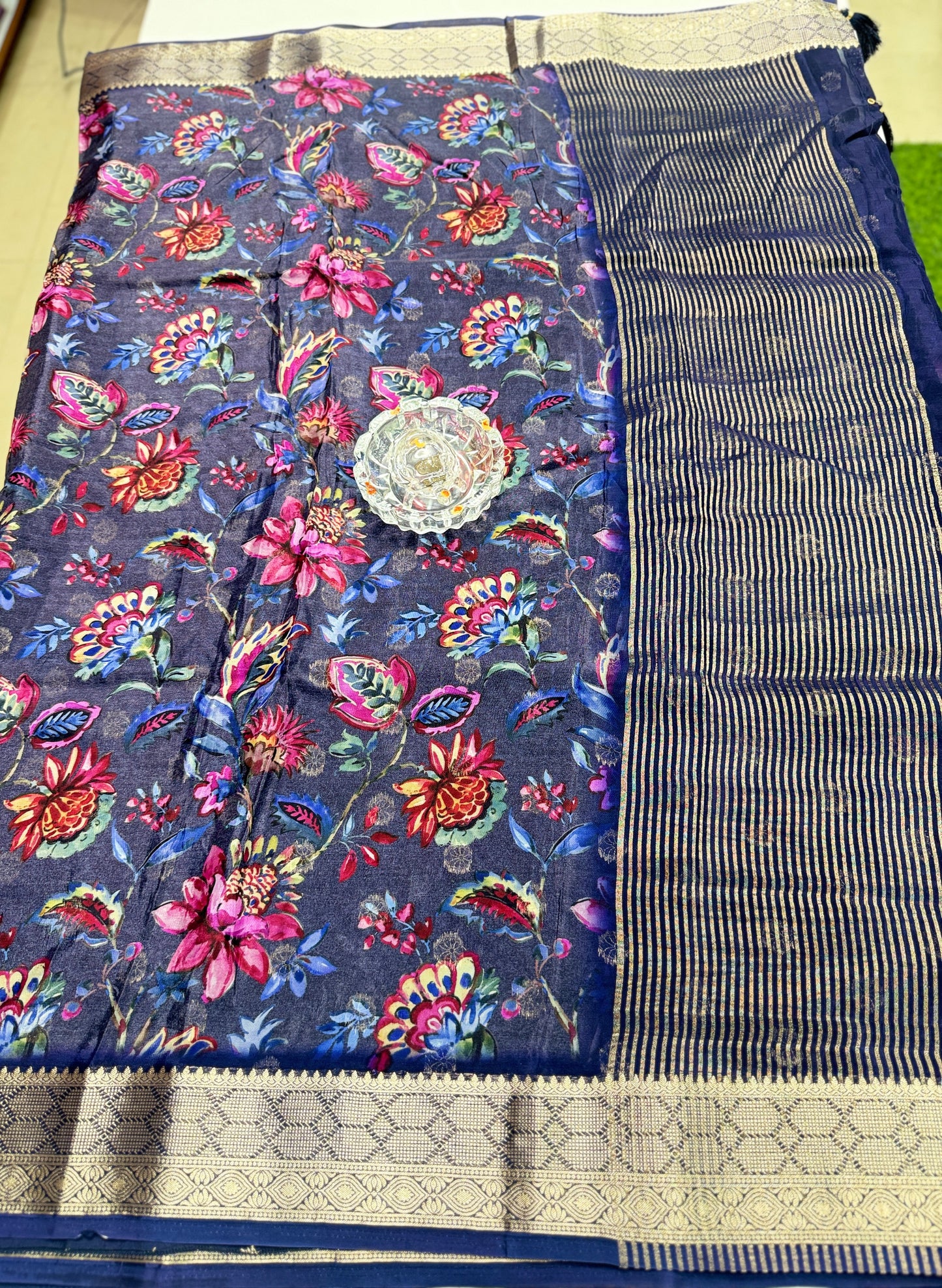 Printed H.O. Silk Saree with Floral and Paisley Design and Zari Border – Premium Festive Saree for Women