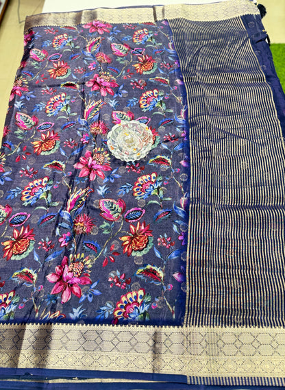 Printed H.O. Silk Saree with Floral and Paisley Design and Zari Border – Premium Festive Saree for Women