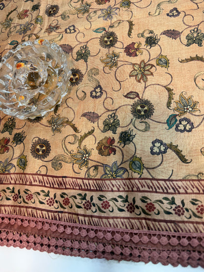 Nilambari Silk Floral Printed Saree with Lace Border