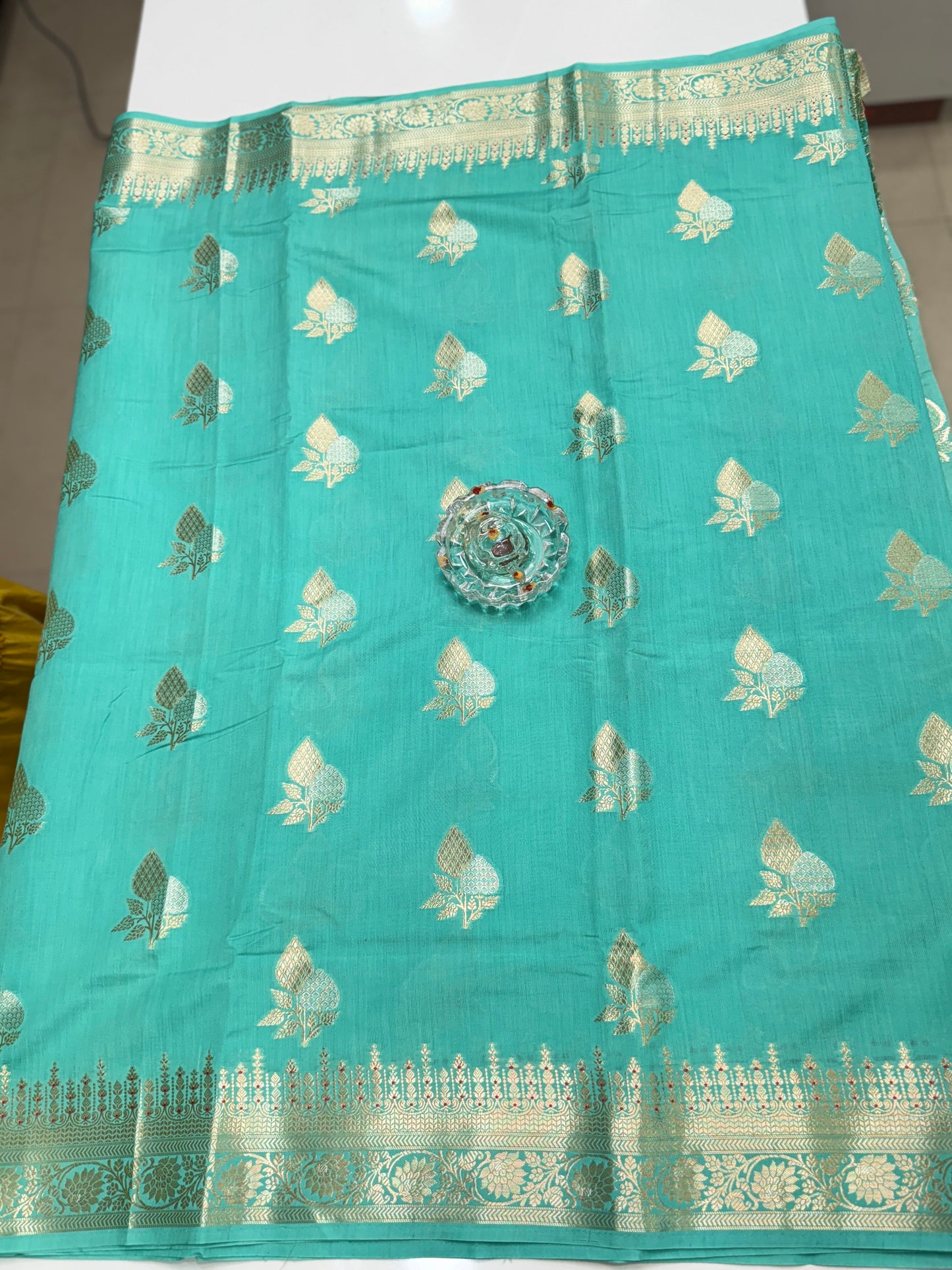 Handloom Chhiniya Silk Saree in Sea Green with Meenakari Zari Weaving and Buta Motifs for Women