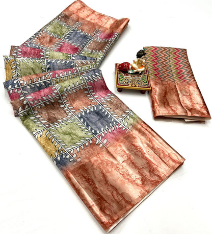 Pure Silk Dola Digital Printed Saree with Matching Digital Print Blouse Fabric