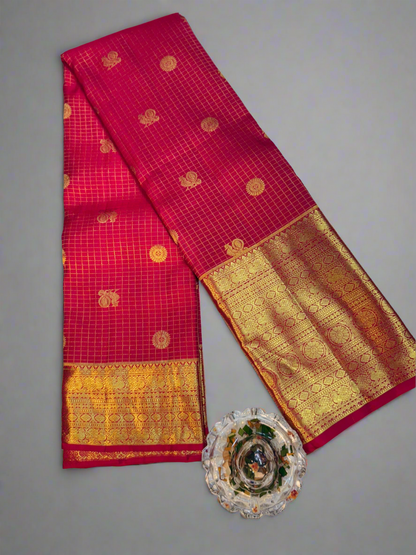 Handloom Pure Silk Saree with Brocade Checks and Zari Border – Wedding & Traditional Wear