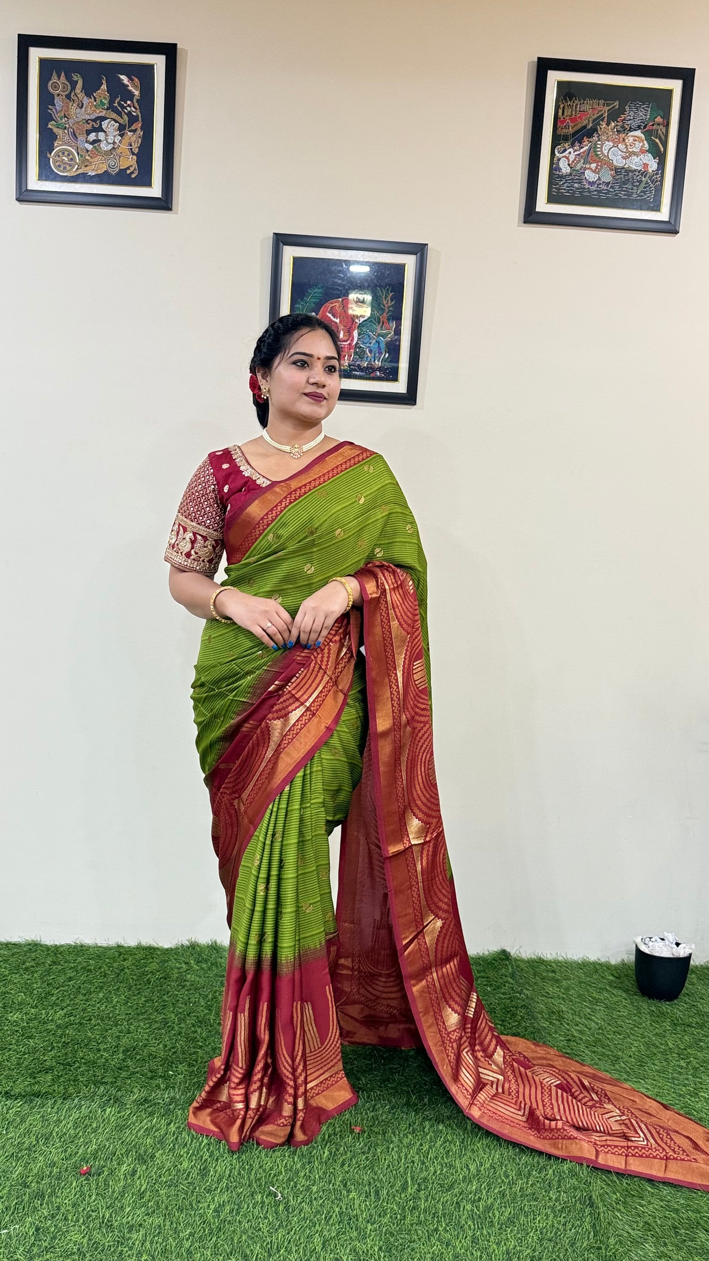 brasso print saree with fancy blouse
