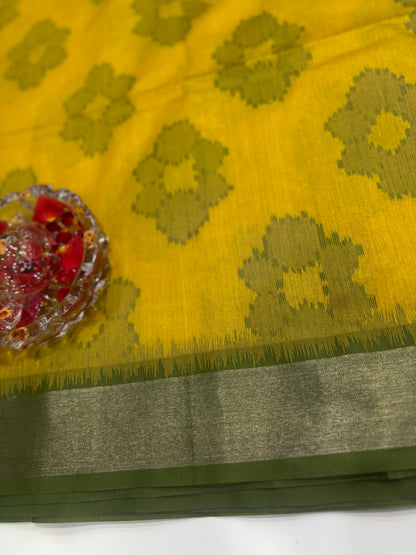 Women’s woven saree with butta motifs, contrast pallu border and tassel pallu, traditional wear, multiple colors