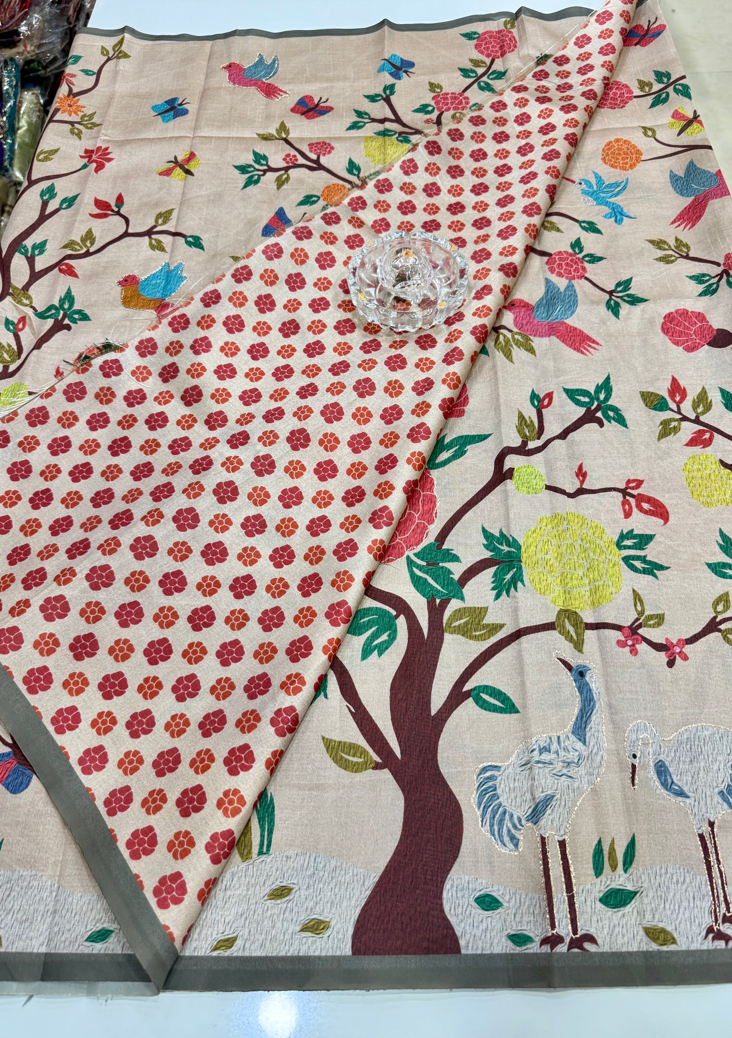 Assam silk saree for women with aari embroidery and paithani motifs, festive wear saree with blouse