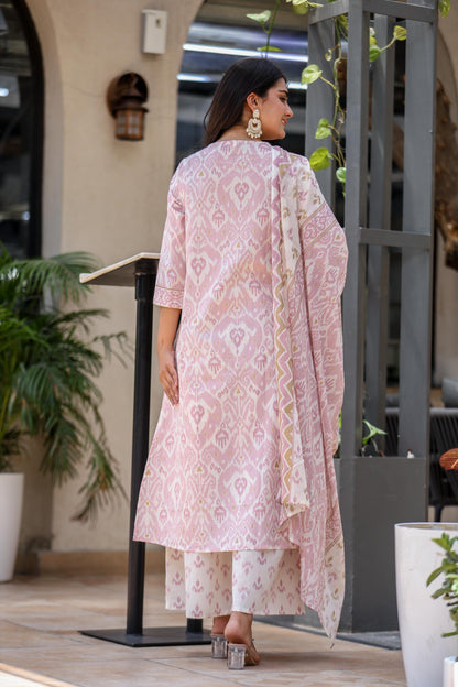 Sleeveless Cotton Kurta Pant Dupatta Set with Kota Doria Dupatta for Women