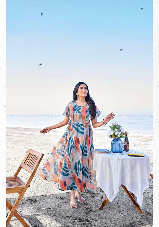 Viscose Chiffon Digital Printed Dress with Fancy Brooch – Autumn Breeze Collection for Women