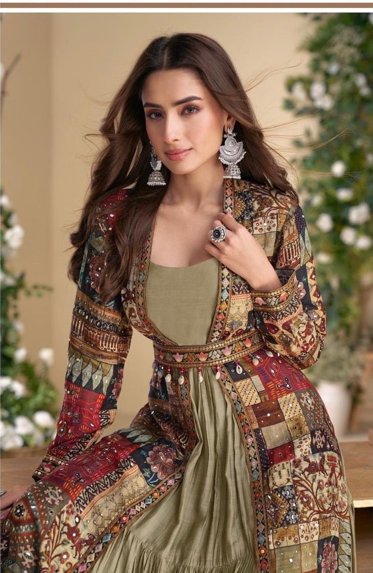 Real Georgette Gown with Hand-Embroidered Real Silk Shrug – Janvi 2-Piece Set for Women (Free Size)