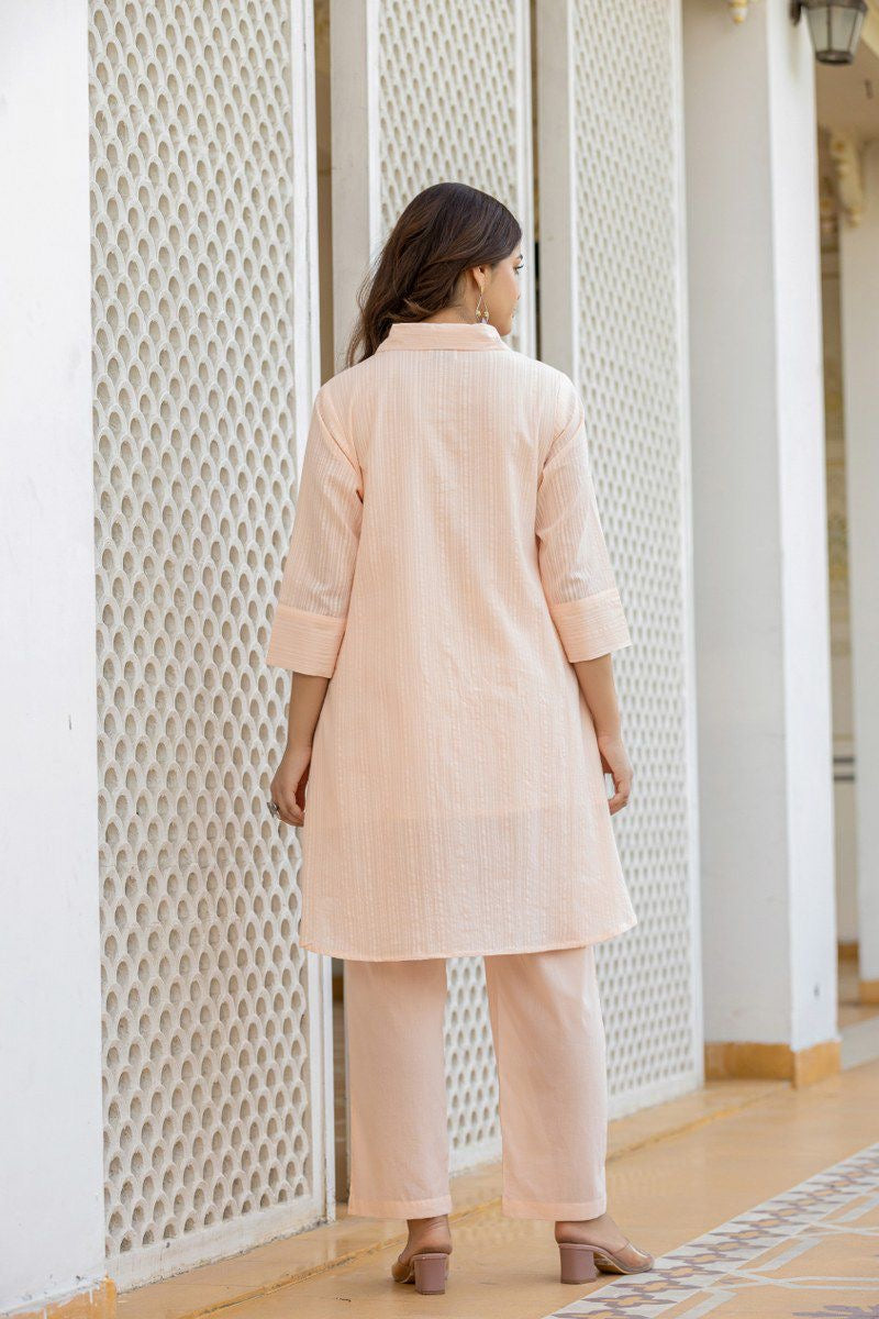 Cotton co-ord set for women with embroidered top and bottom – fully stitched ethnic casual wear